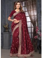 Vichitra Maroon Wedding Wear Embroidery Work Saree